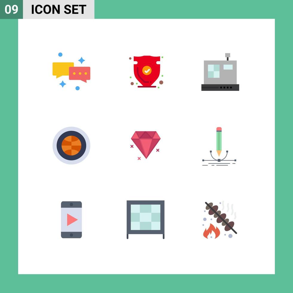9 Flat Color concept for Websites Mobile and Apps diamond user verify internet globe Editable Vector Design Elements