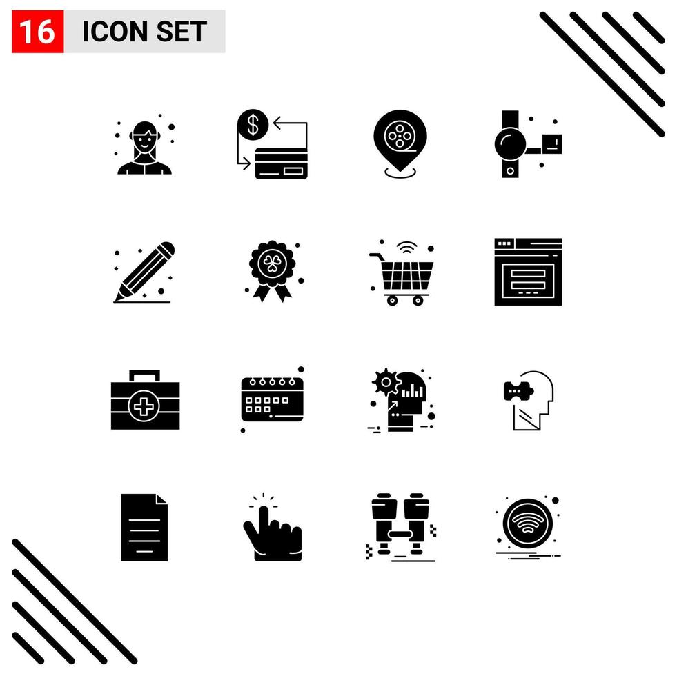 Set of 16 Vector Solid Glyphs on Grid for education recording society handycam camcorder Editable Vector Design Elements