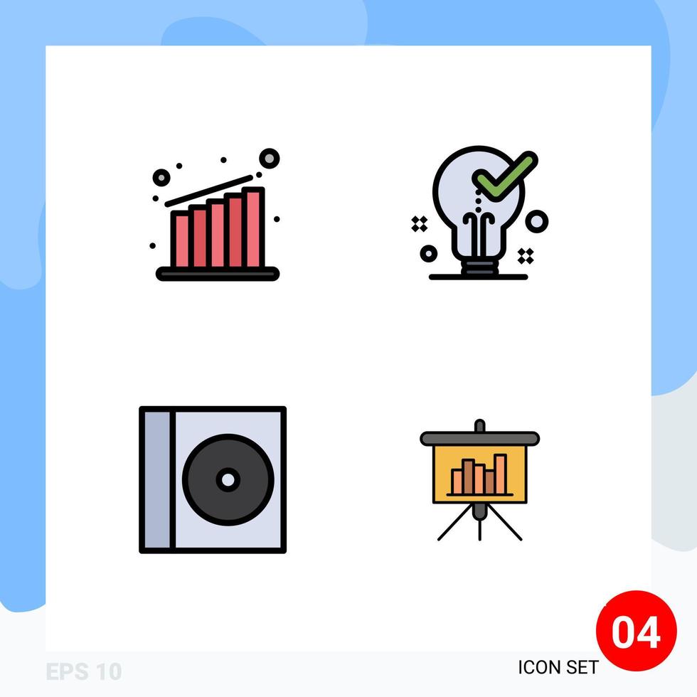 Set of 4 Vector Filledline Flat Colors on Grid for business compact bulb ok presentation Editable Vector Design Elements