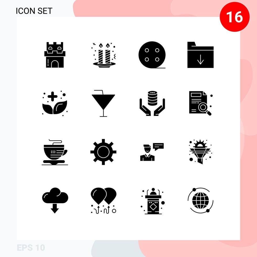 16 Solid Glyph concept for Websites Mobile and Apps herb alternative night party insert document Editable Vector Design Elements