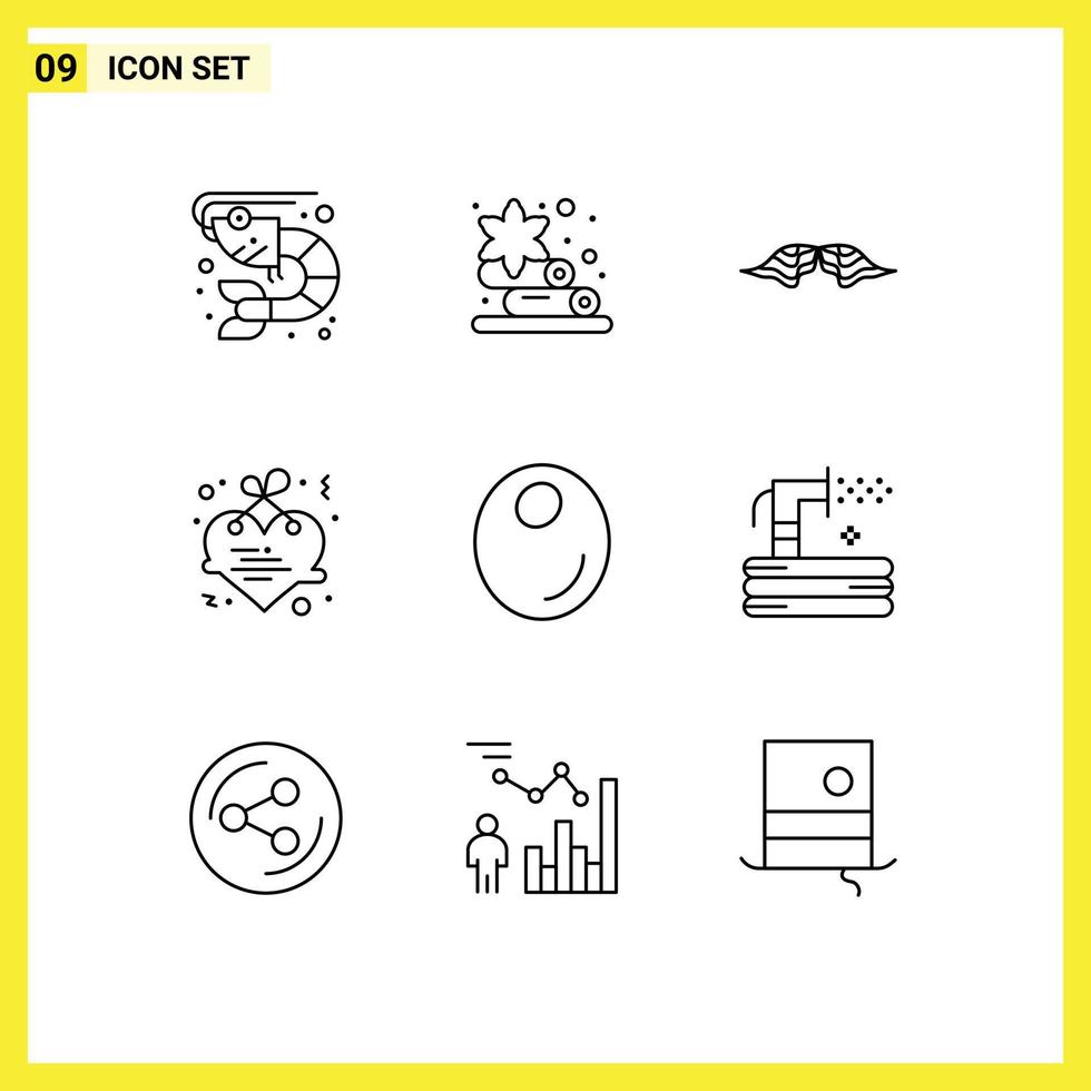 Pictogram Set of 9 Simple Outlines of fruit love hipster letter hanging Editable Vector Design Elements