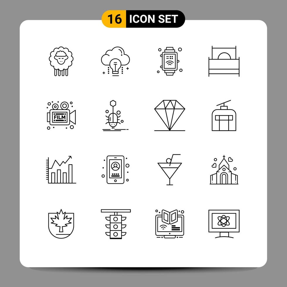 16 Universal Outlines Set for Web and Mobile Applications camera furniture light furnishings bed Editable Vector Design Elements