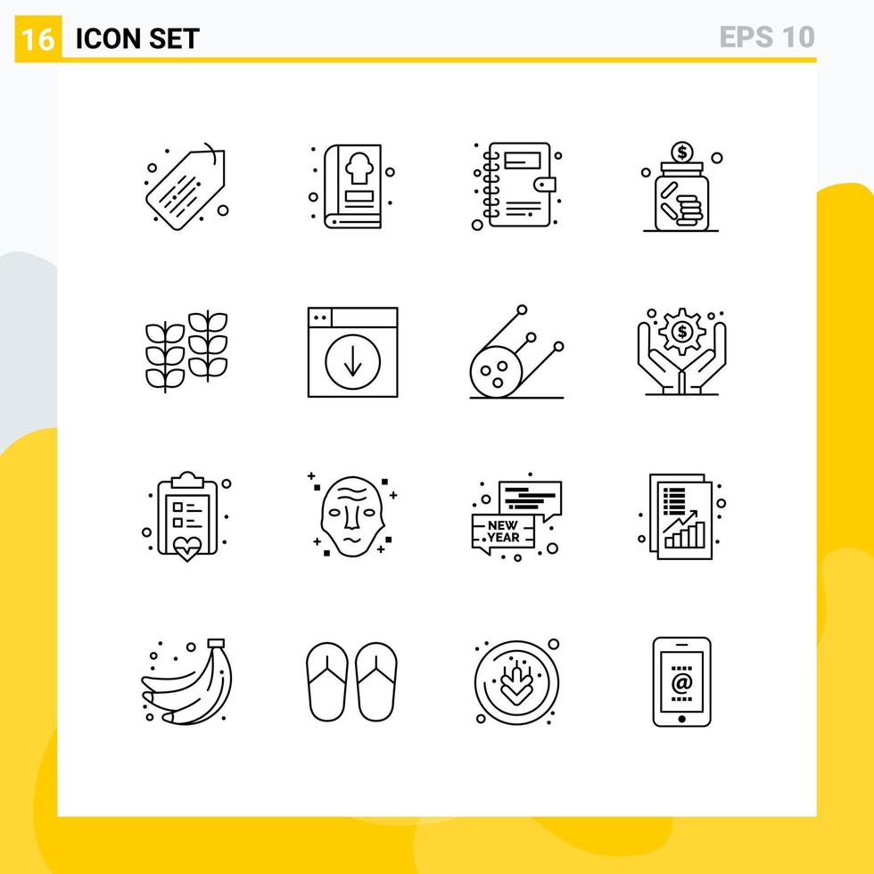 Modern Set of 16 Outlines and symbols such as plant plant contacts saving investment Editable Vector Design Elements