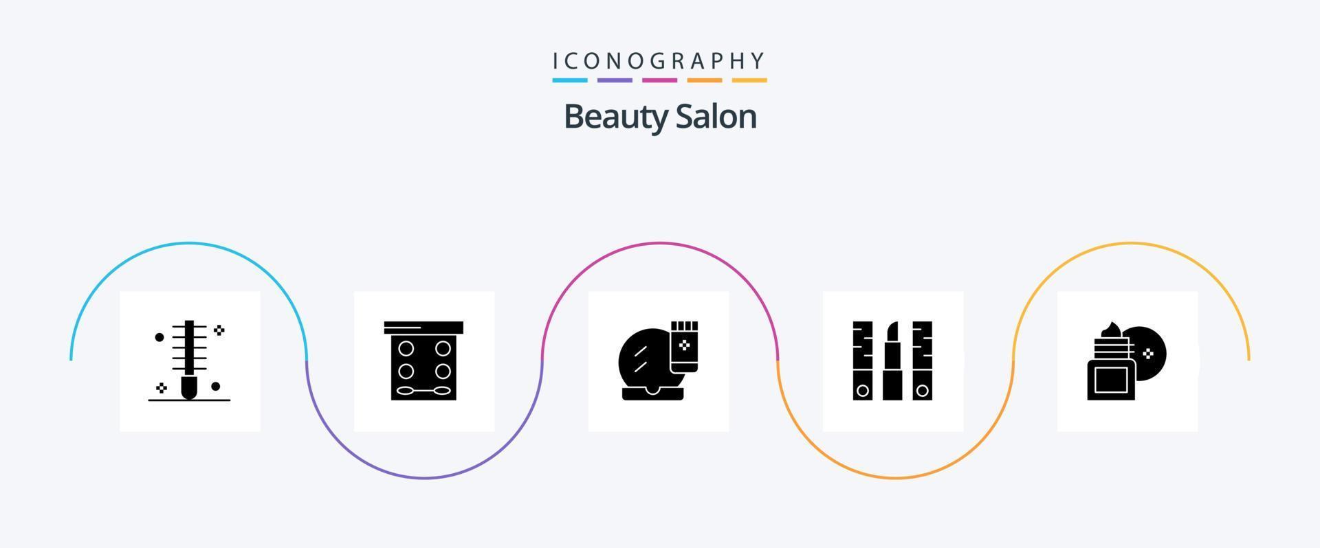 paquete de iconos de glifo 5 de salón de belleza que incluye lápiz labial. belleza. polvo. cosmetólogo. cambio de imagen vector