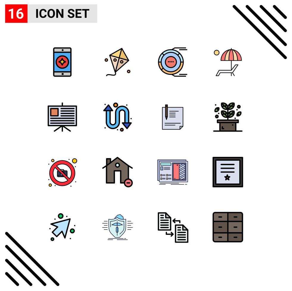 Mobile Interface Flat Color Filled Line Set of 16 Pictograms of analytics enjoy analysis bench beanch Editable Creative Vector Design Elements