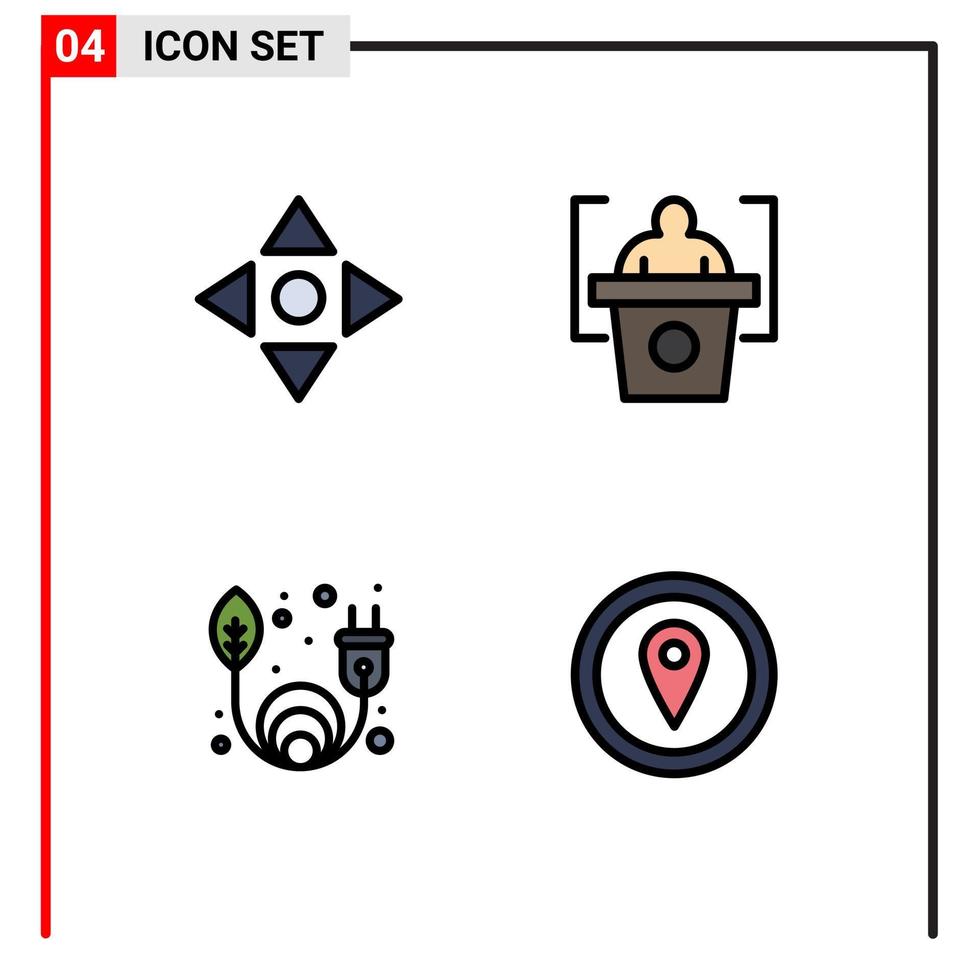 Filledline Flat Color Pack of 4 Universal Symbols of arrow gps education clean energy map Editable Vector Design Elements