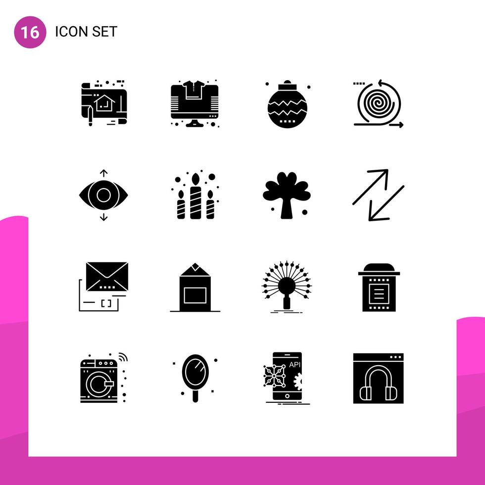 Group of 16 Solid Glyphs Signs and Symbols for management cycles tshirt business holiday Editable Vector Design Elements