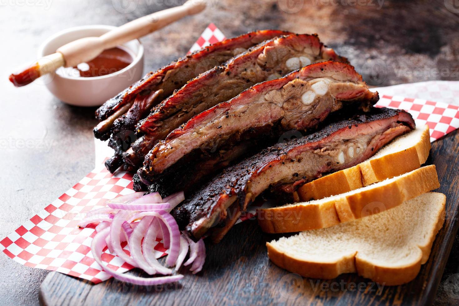 Barbeque ribs with red onion photo