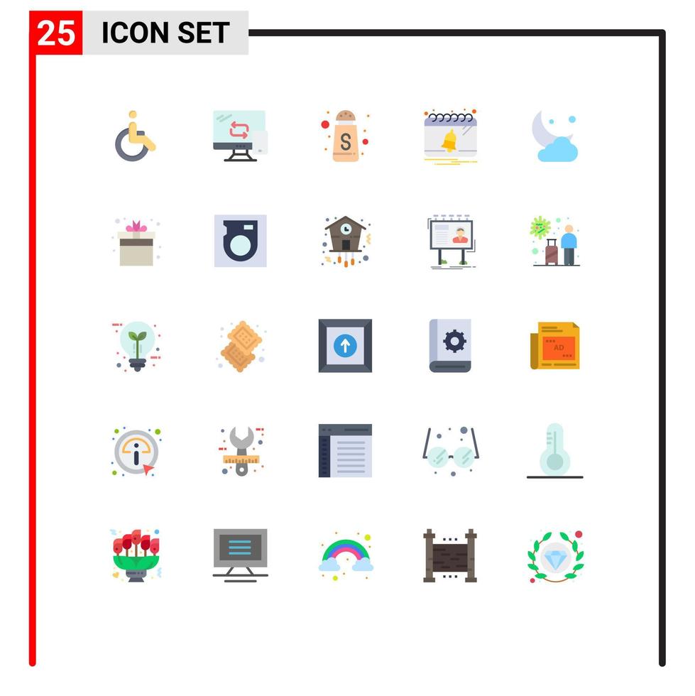 Mobile Interface Flat Color Set of 25 Pictograms of ramadan moon serve notification calendar Editable Vector Design Elements