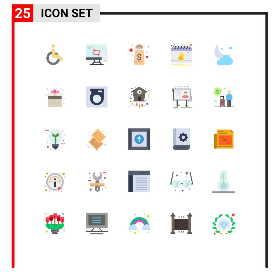 conjunto de color plano de interfaz móvil de 25 pictogramas de luna de ramadán servir calendario de notificación elementos de diseño de vector editables