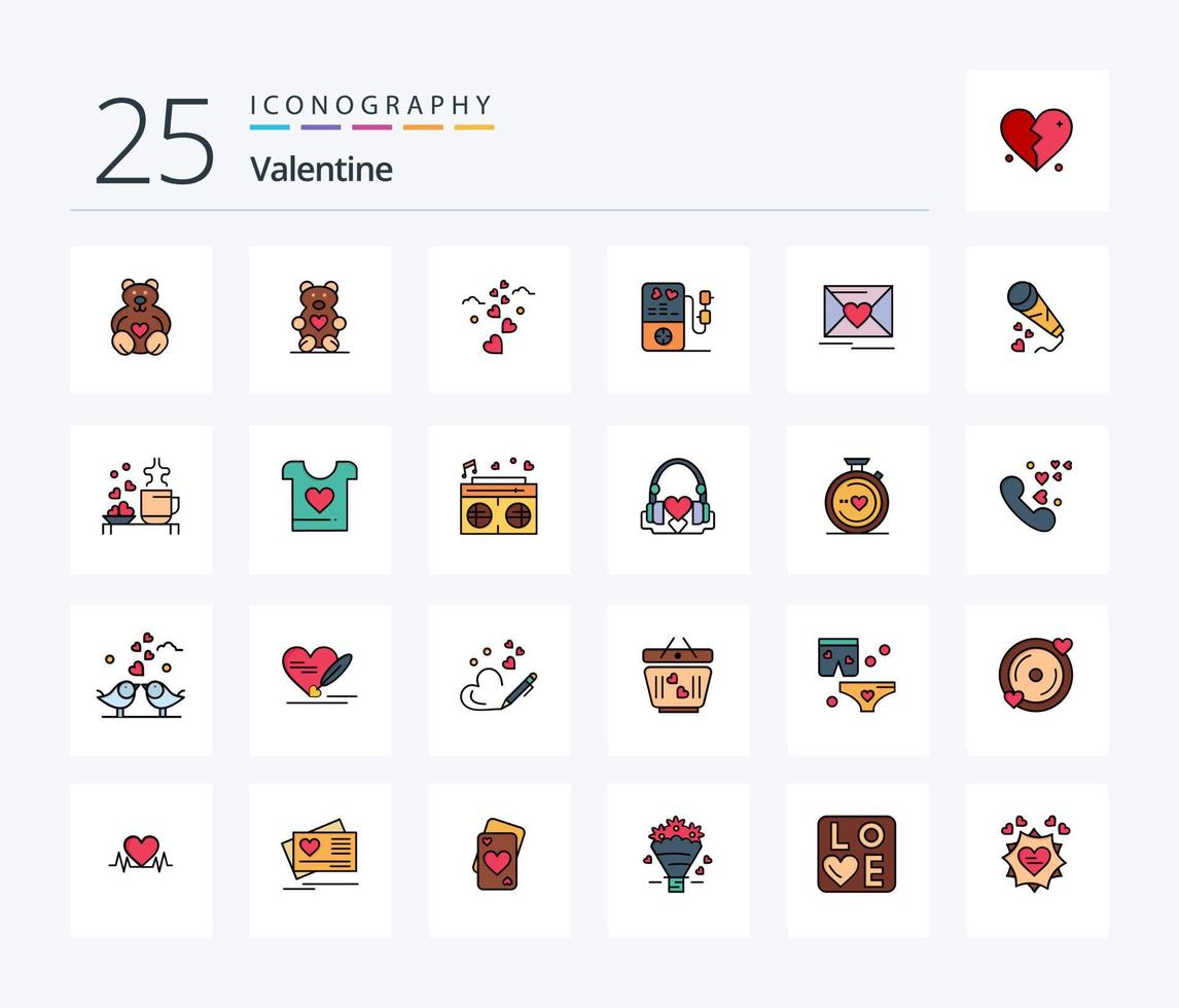 Valentine 25 Line Filled icon pack including cup. wedding. love. loving. hearts vector