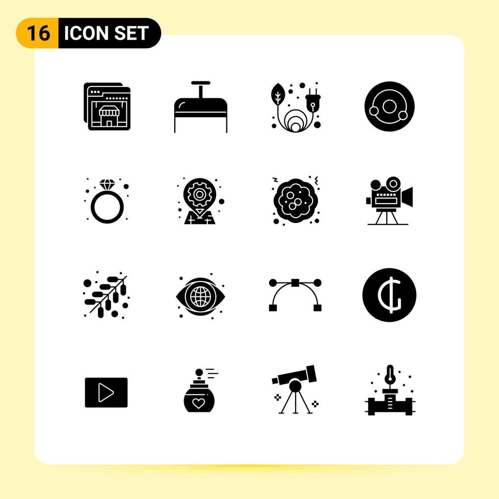 Stock Vector Icon Pack of 16 Line Signs and Symbols for gift present green energy diamond chemistry Editable Vector Design Elements