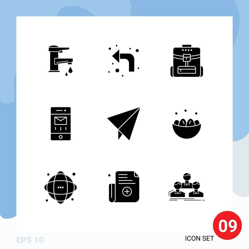 9 Universal Solid Glyphs Set for Web and Mobile Applications message interface up envelopes school Editable Vector Design Elements