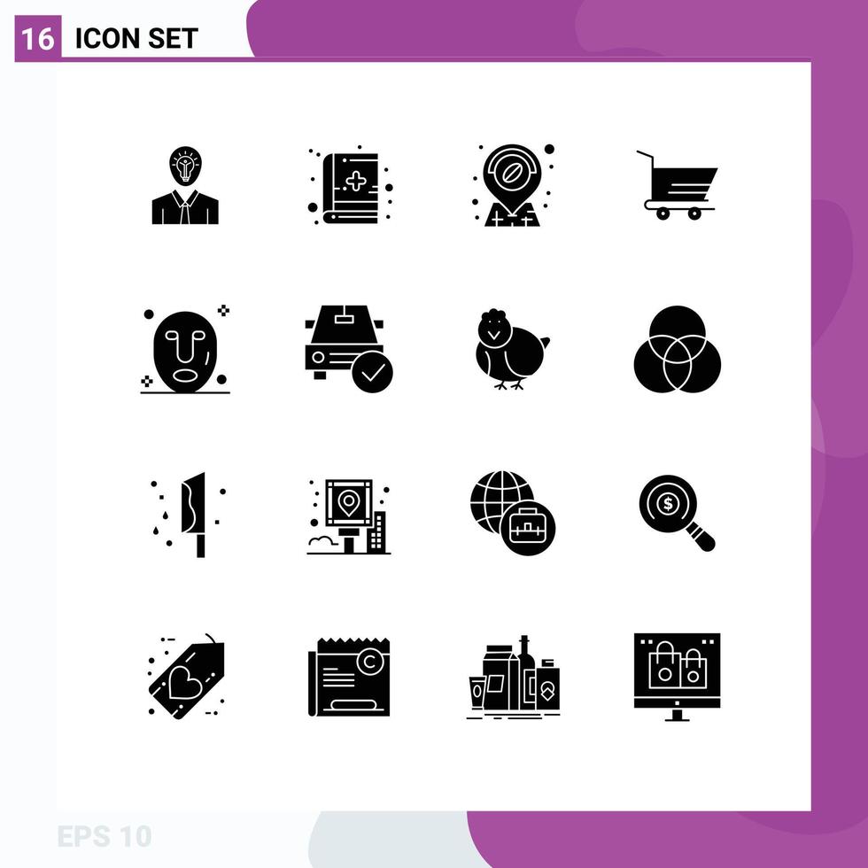 Set of 16 Modern UI Icons Symbols Signs for car mask coffee facial order Editable Vector Design Elements