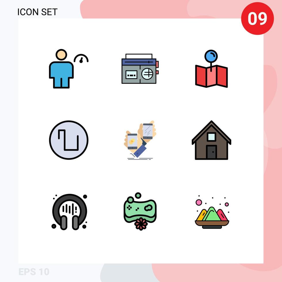 Set of 9 Modern UI Icons Symbols Signs for brand wave media square pin Editable Vector Design Elements