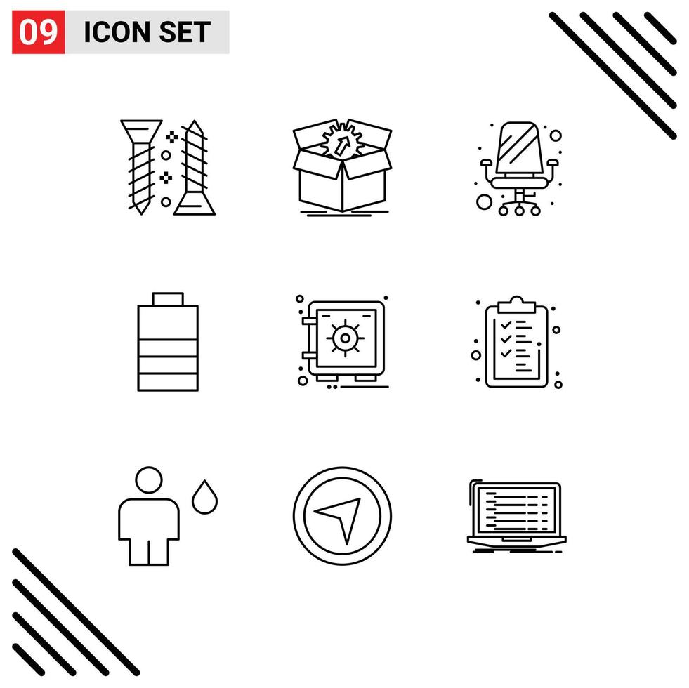 Set of 9 Vector Outlines on Grid for safe power work electric sitting Editable Vector Design Elements