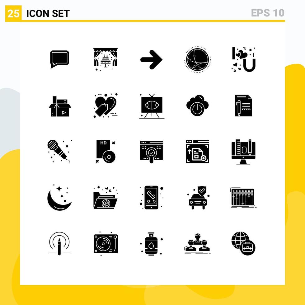 Pack of 25 creative Solid Glyphs of i network forward internet communication Editable Vector Design Elements