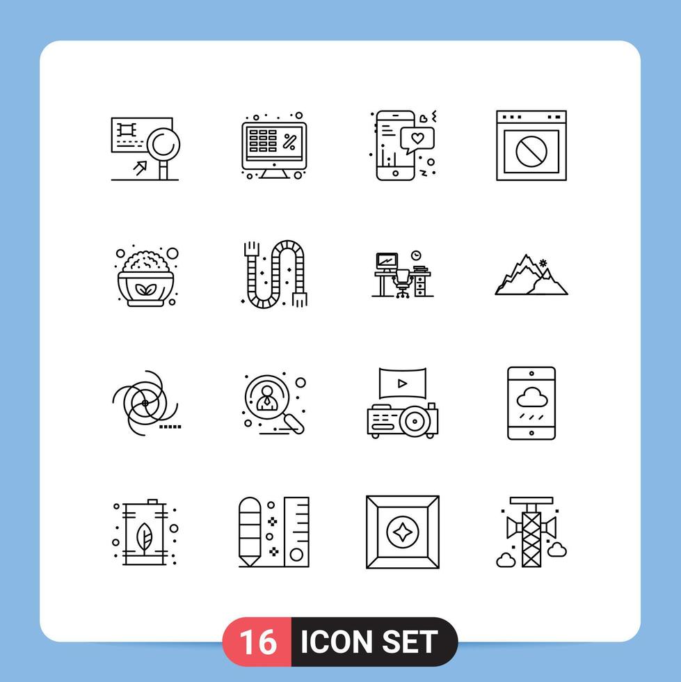 Universal Icon Symbols Group of 16 Modern Outlines of web stop laptop app chat Editable Vector Design Elements