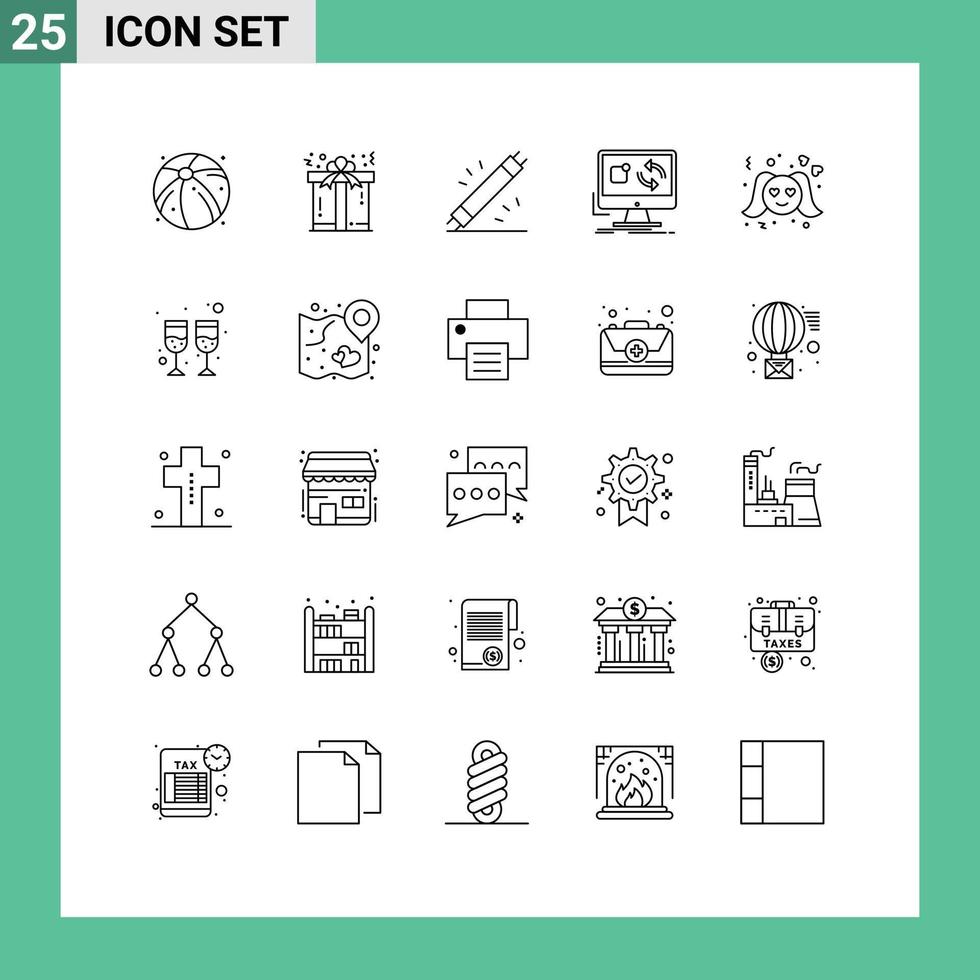 25 Thematic Vector Lines and Editable Symbols of love install electric application update Editable Vector Design Elements