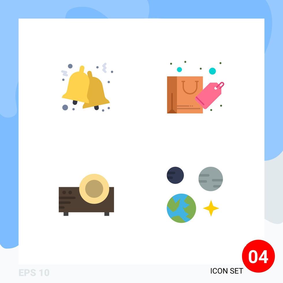 Flat Icon Pack of 4 Universal Symbols of bell film jingle shopping multi media Editable Vector Design Elements