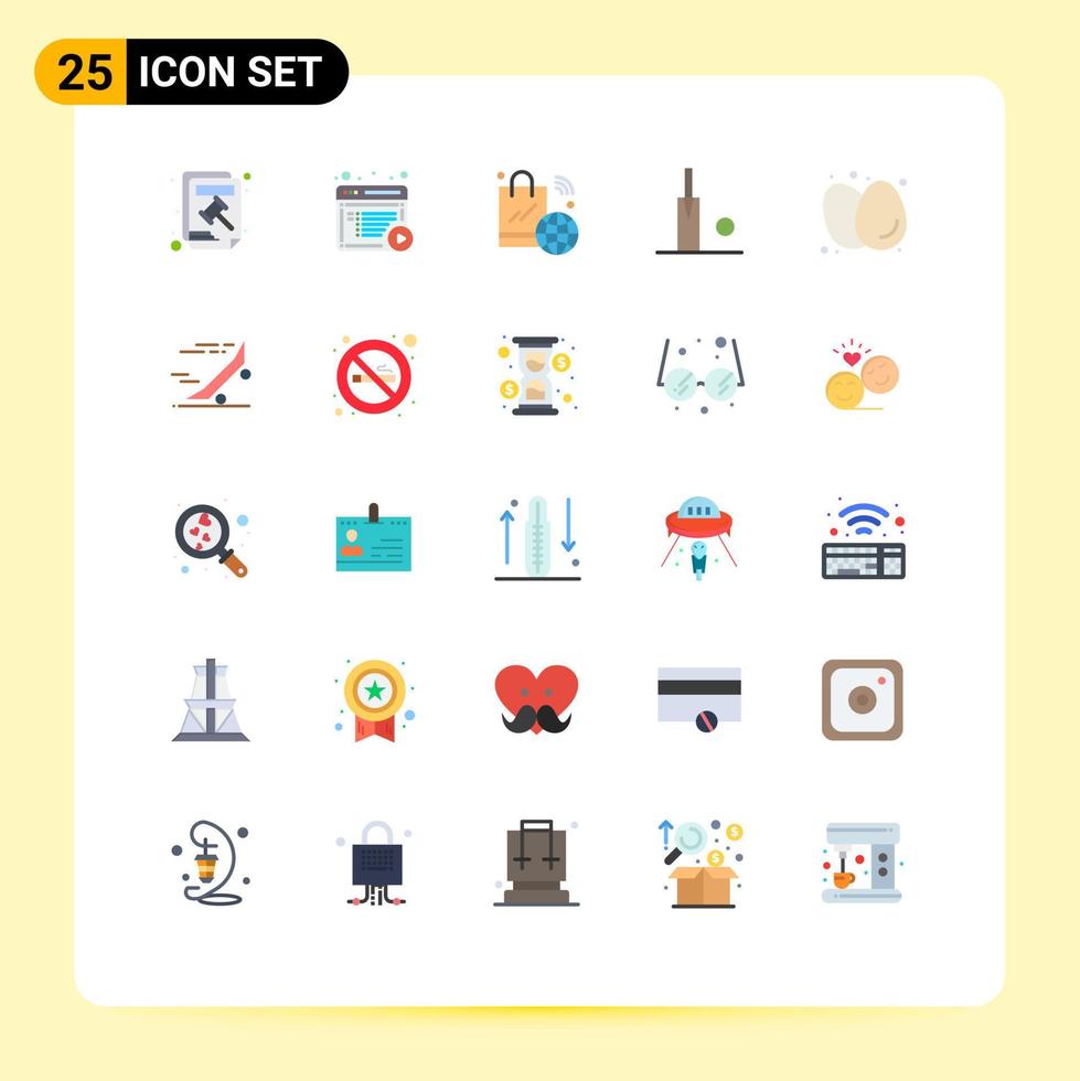 Modern Set of 25 Flat Colors Pictograph of breakfast stumps shopping bag sport wifi Editable Vector Design Elements
