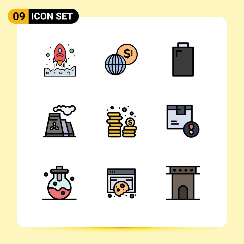 Stock Vector Icon Pack of 9 Line Signs and Symbols for money cash battery smoke pollution Editable Vector Design Elements