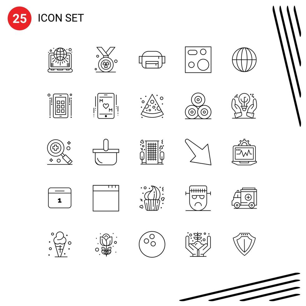 Group of 25 Modern Lines Set for globe earth bag products electronics Editable Vector Design Elements