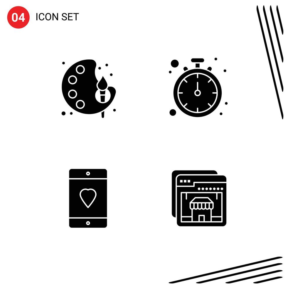 Pack of 4 creative Solid Glyphs of art devices color timer love Editable Vector Design Elements