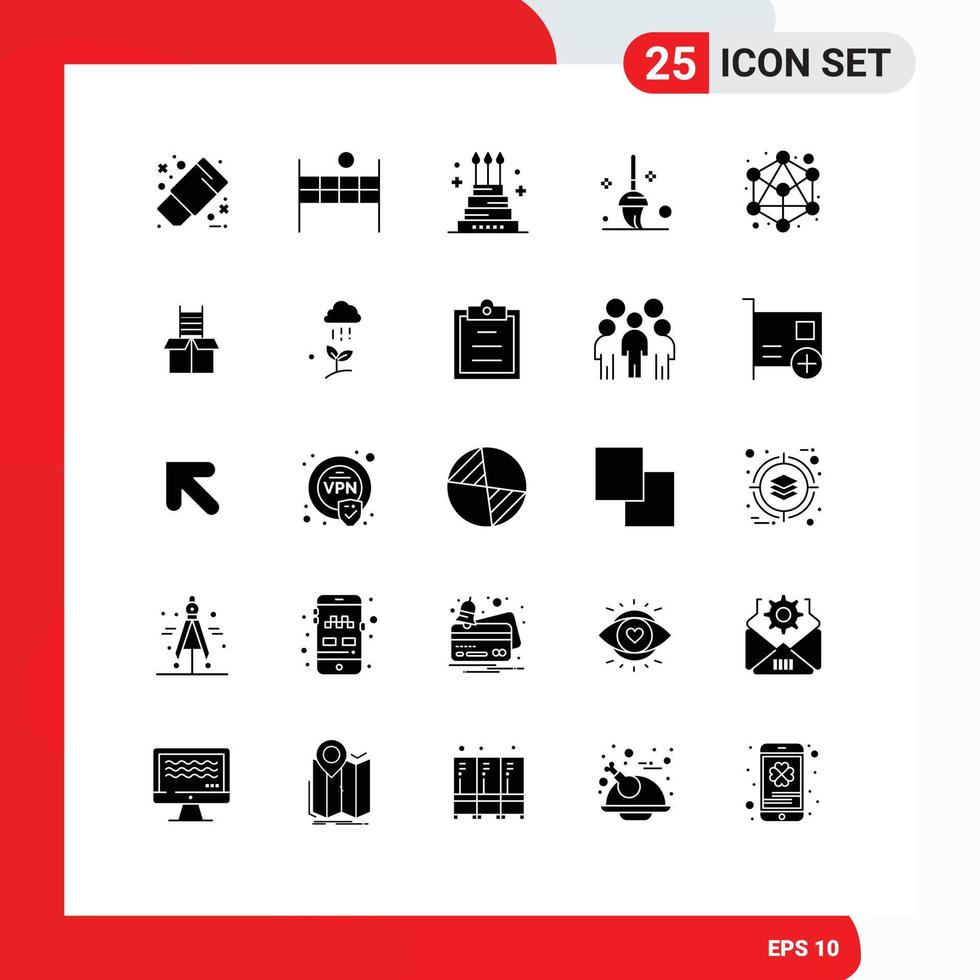 Set of 25 Modern UI Icons Symbols Signs for network connection celebration mop bucket Editable Vector Design Elements