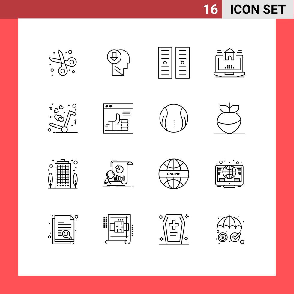 Modern Set of 16 Outlines Pictograph of delivery real knowledge home server Editable Vector Design Elements