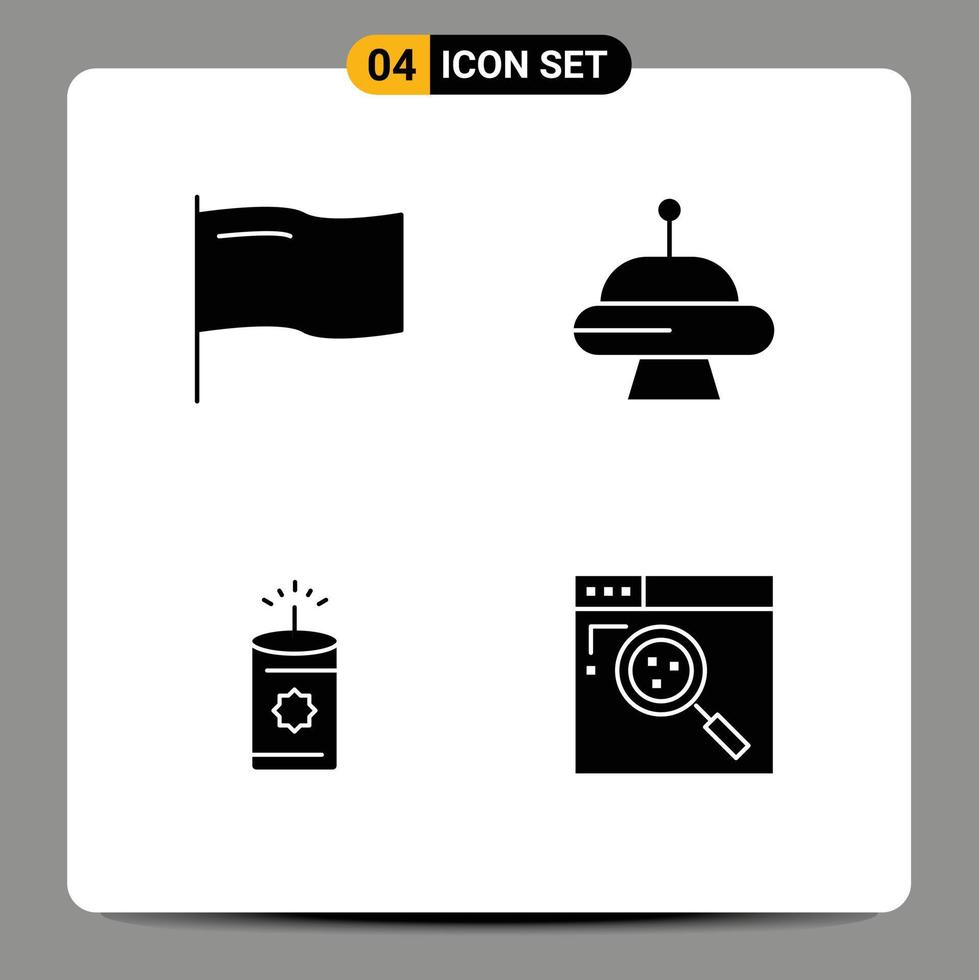 Group of 4 Modern Solid Glyphs Set for country browser abduction candle search Editable Vector Design Elements