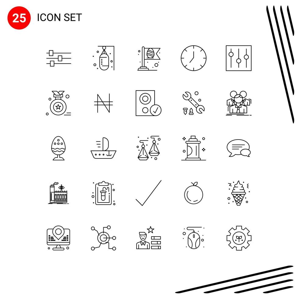conjunto moderno de pictogramas de 25 líneas de elementos multimedia bandera reproductor multimedia reloj elementos de diseño vectorial editables vector