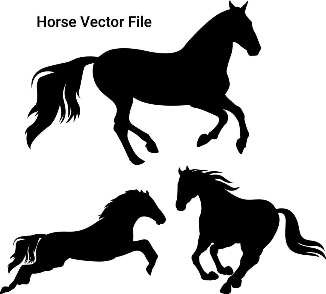 conjunto vectorial de silueta negra de caballo corriendo vector