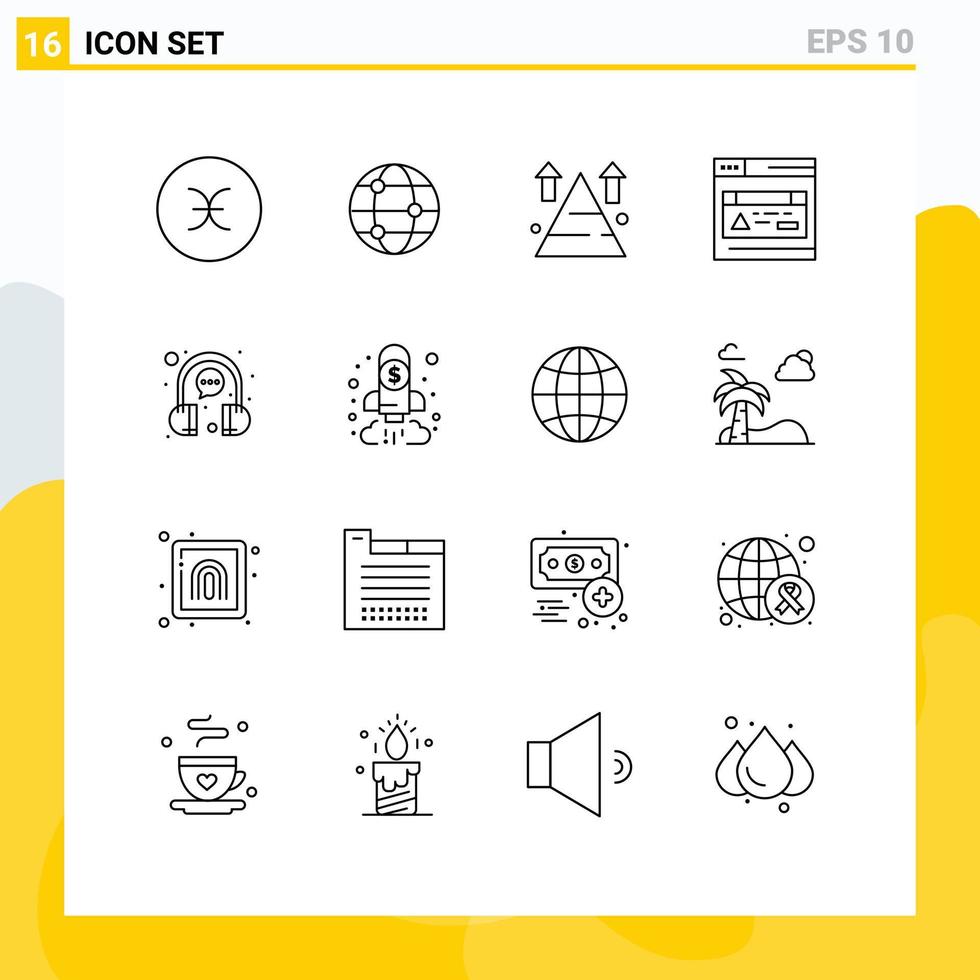 16 User Interface Outline Pack of modern Signs and Symbols of customer bubble land webpage interface Editable Vector Design Elements