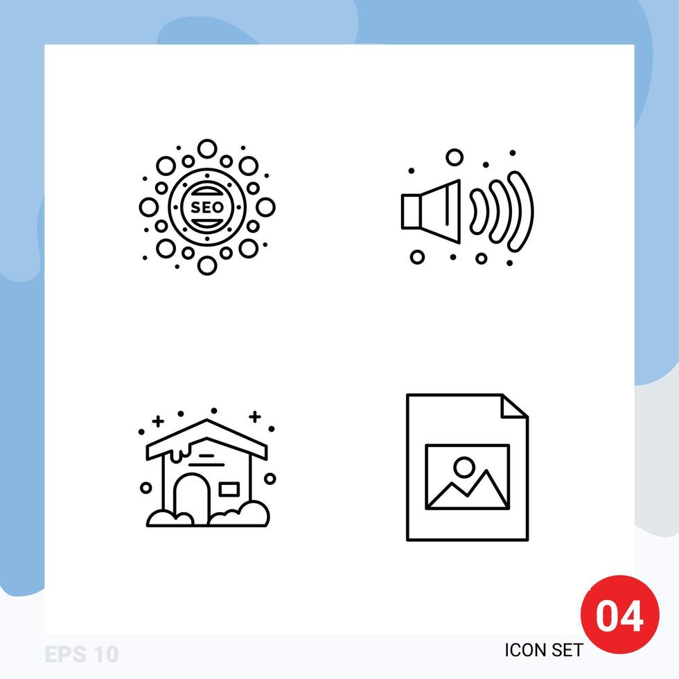 Pictogram Set of 4 Simple Filledline Flat Colors of marketing cloudy seo package pollution file Editable Vector Design Elements