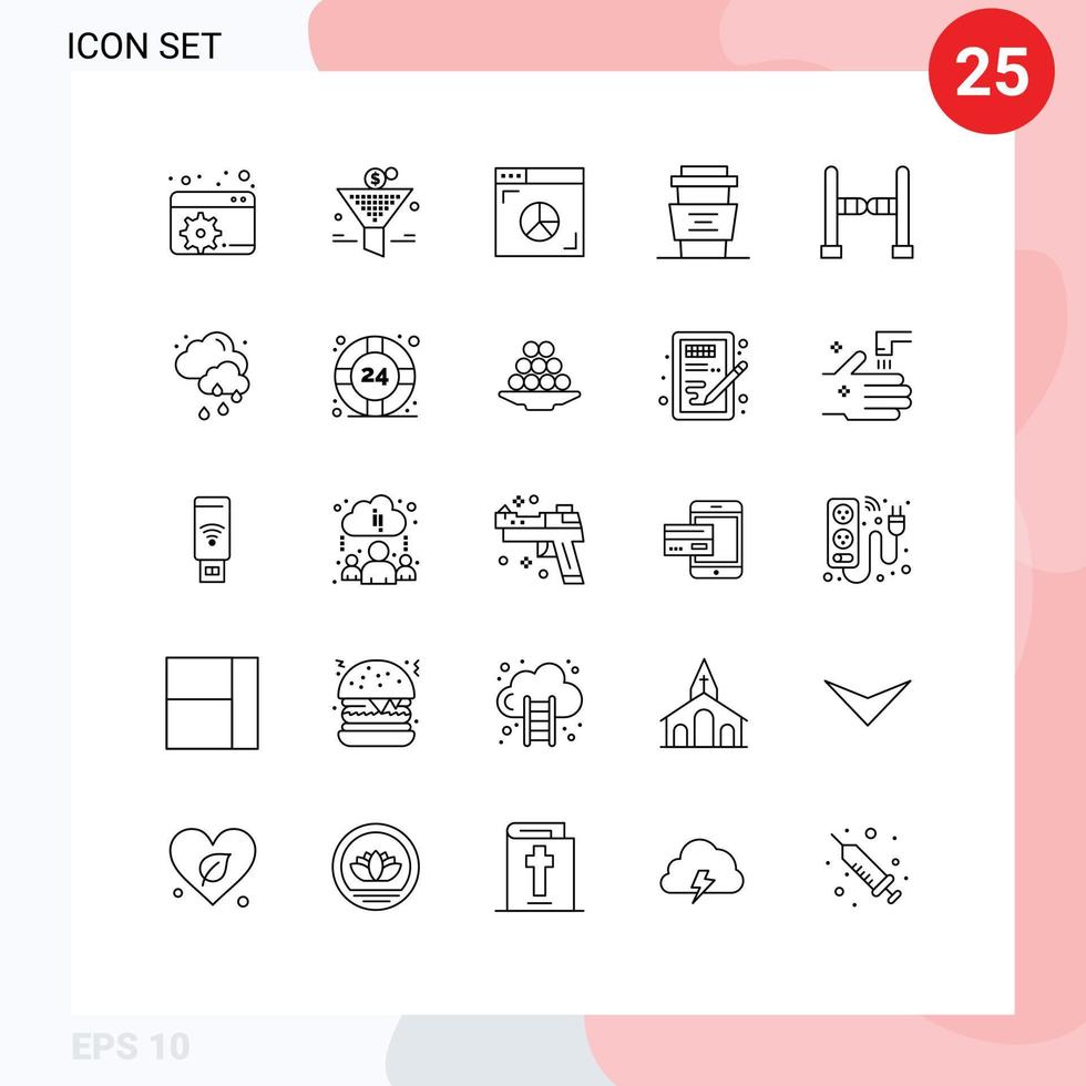 Universal Icon Symbols Group of 25 Modern Lines of fence drink graph cup cafe Editable Vector Design Elements