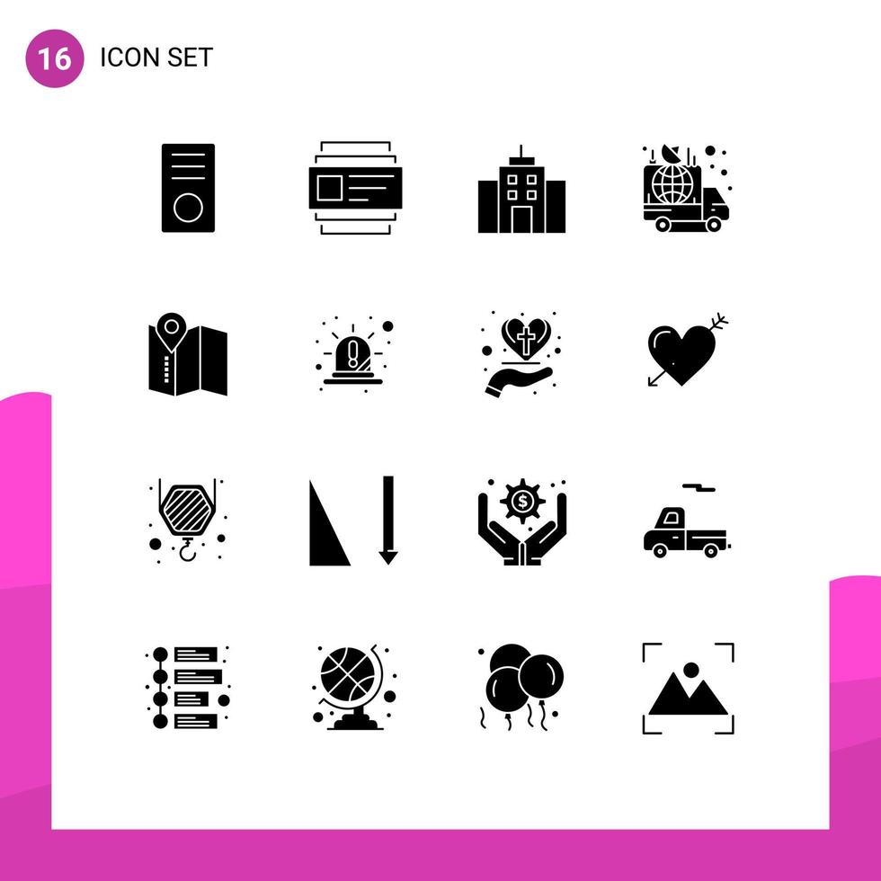 16 Universal Solid Glyphs Set for Web and Mobile Applications location car building broadcast advertisement Editable Vector Design Elements