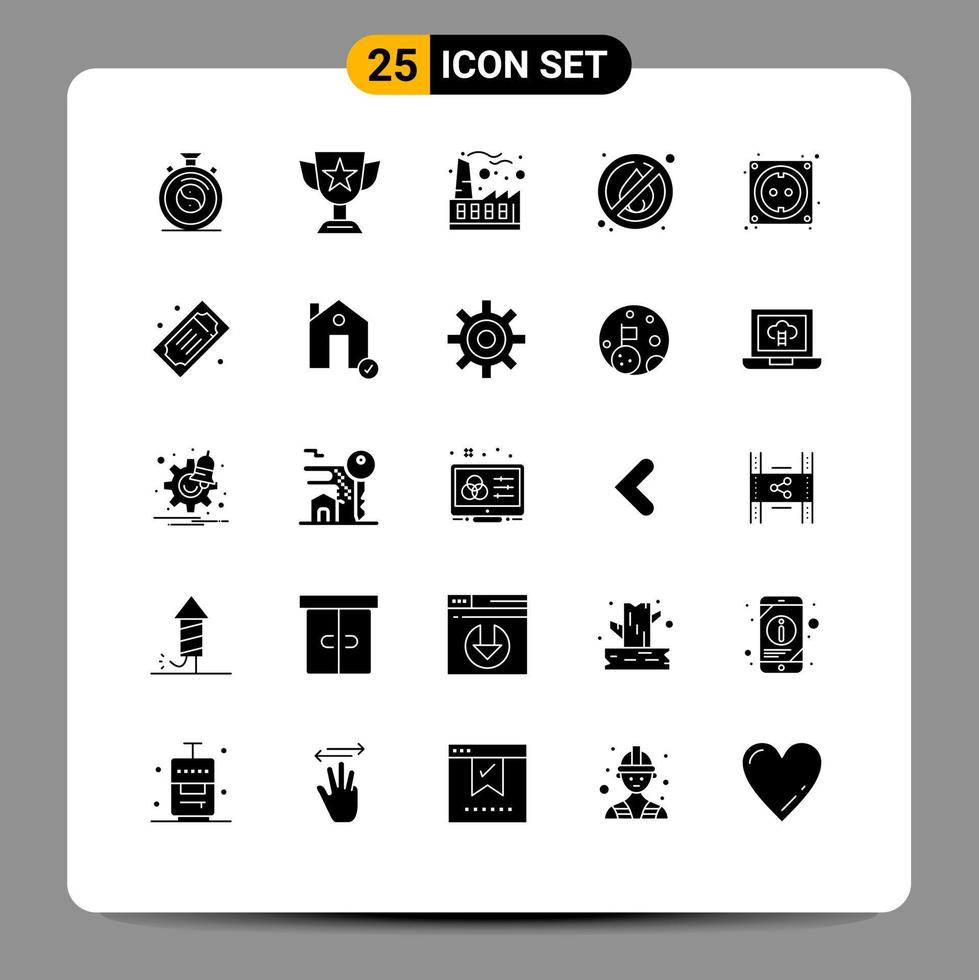 Group of 25 Solid Glyphs Signs and Symbols for computer camping trophy no industry Editable Vector Design Elements