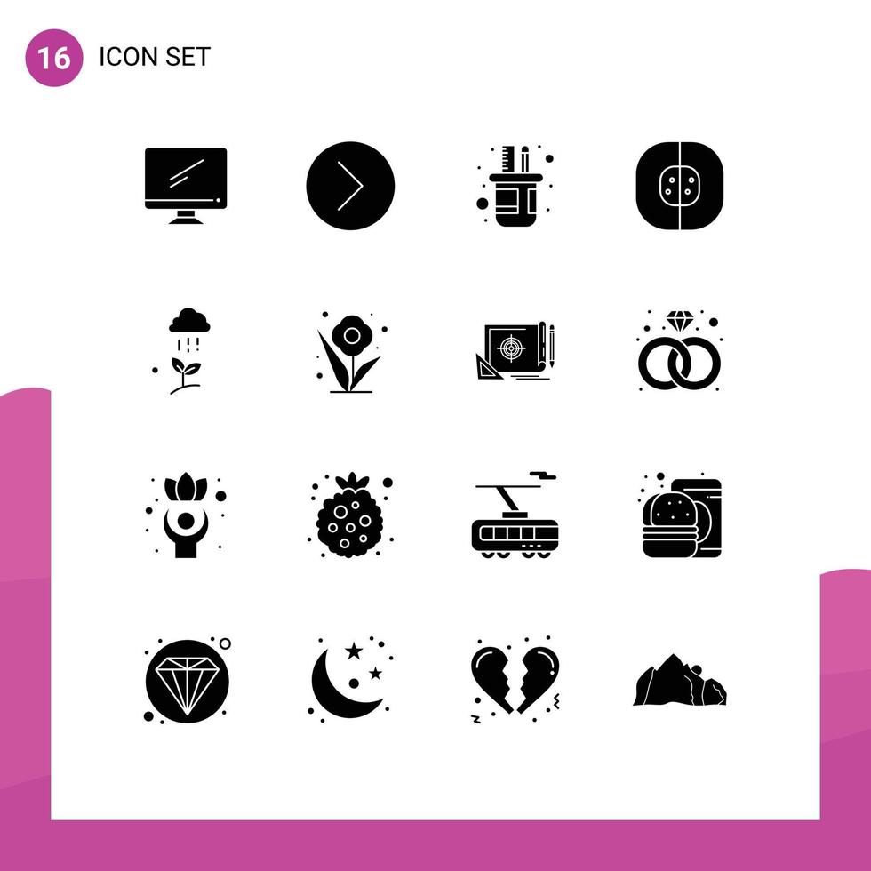 16 User Interface Solid Glyph Pack of modern Signs and Symbols of laboratory cell multimedia biology scale Editable Vector Design Elements