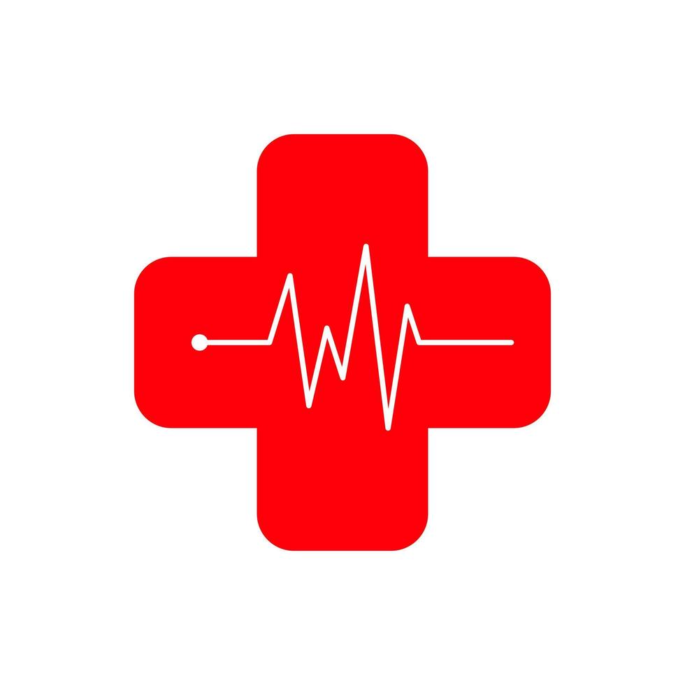 Medical cross with heartbeat icon isolated. vector