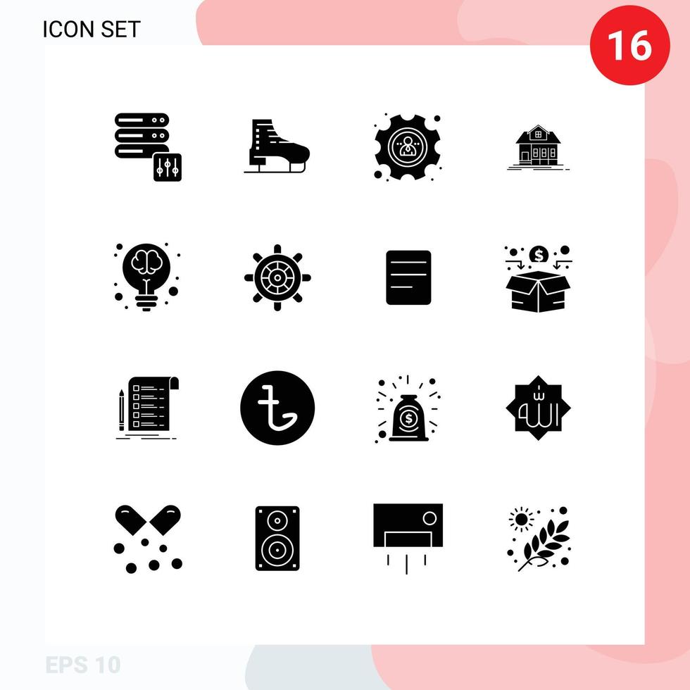 User Interface Pack of 16 Basic Solid Glyphs of idea bulb management real estate house Editable Vector Design Elements
