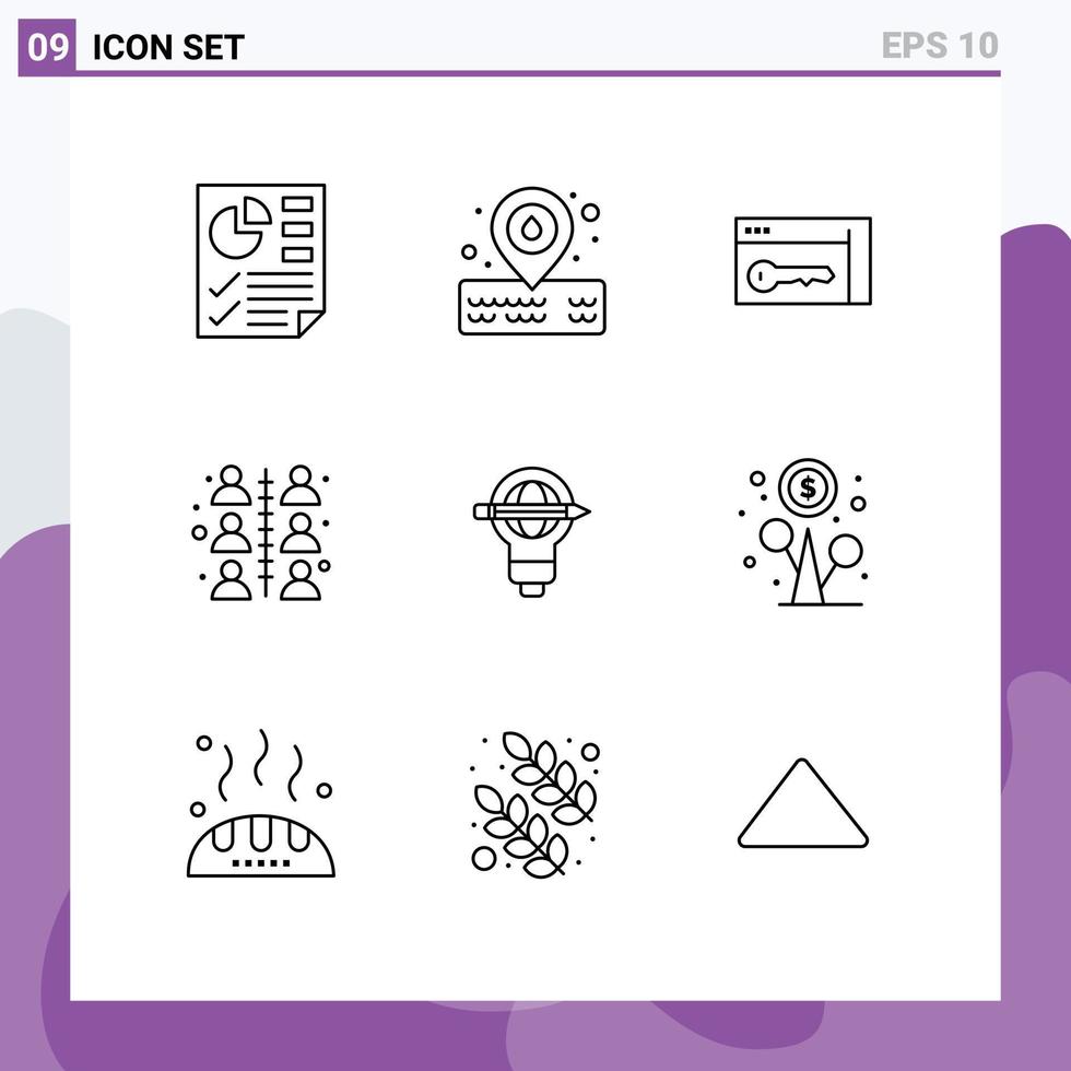 Set of 9 Modern UI Icons Symbols Signs for globe success security work relationship Editable Vector Design Elements