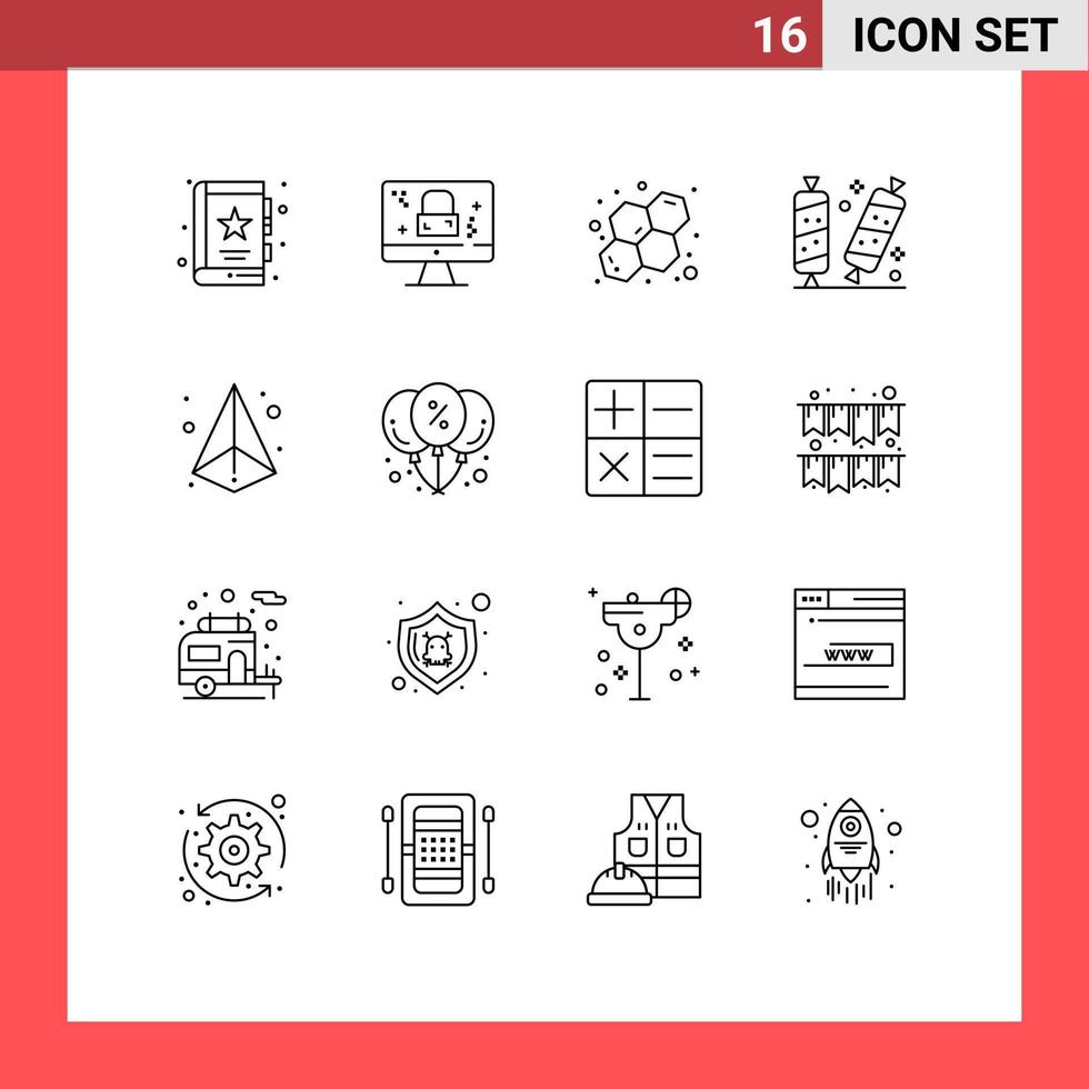 Set of 16 Modern UI Icons Symbols Signs for box sugar lock halloween candy Editable Vector Design Elements