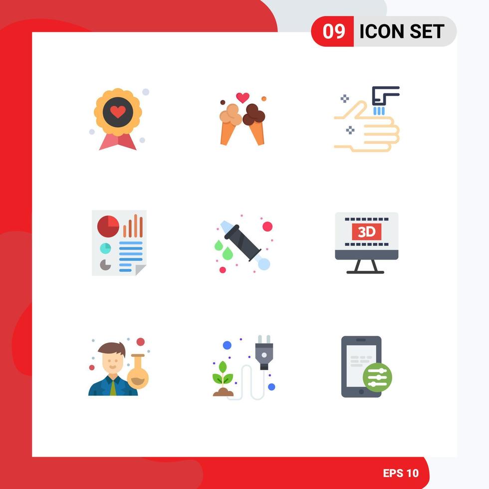 Pack of 9 Modern Flat Colors Signs and Symbols for Web Print Media such as report document sweet data tab Editable Vector Design Elements