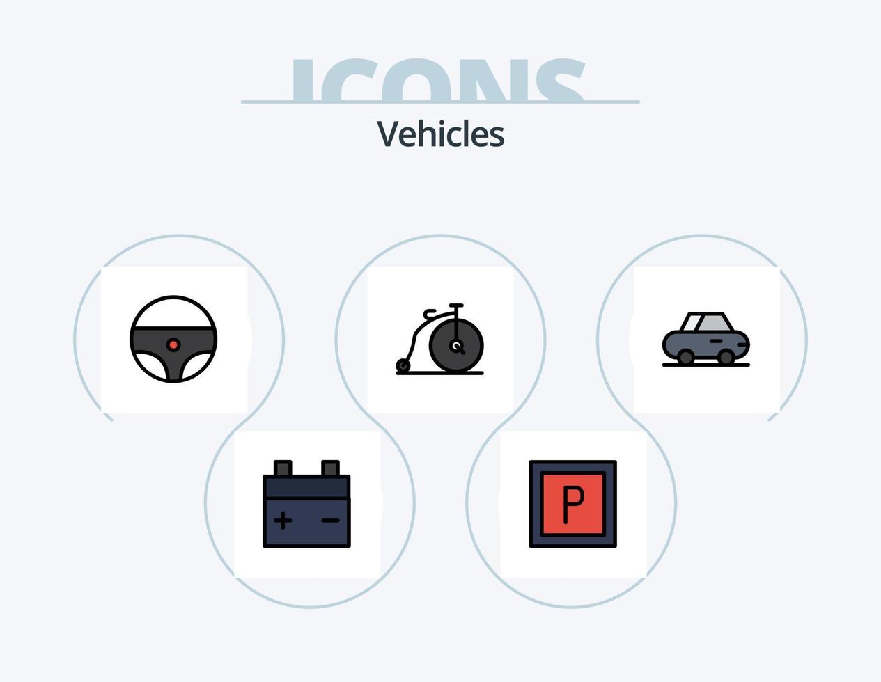 línea de vehículos llena de iconos paquete 5 diseño de iconos. . . barco. tablero. coche vector