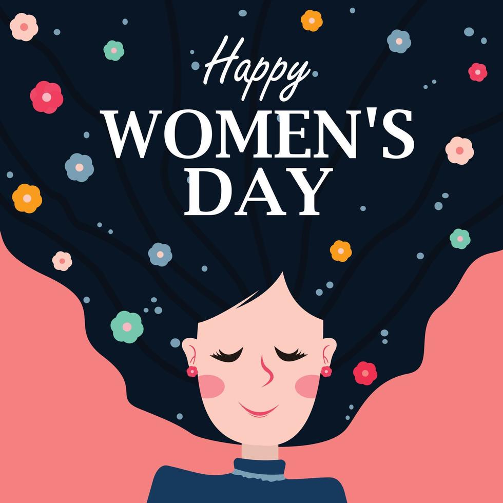 Women's day feminine character having flowers in her hair vector