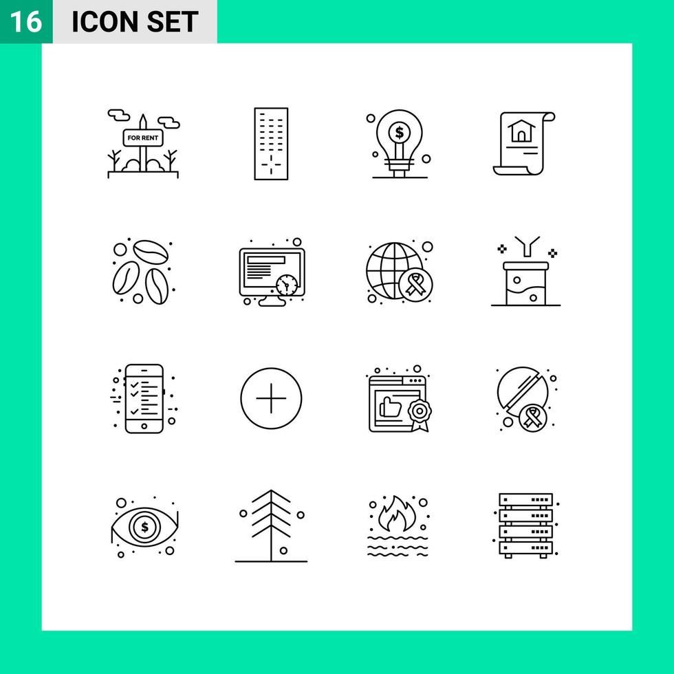 Universal Icon Symbols Group of 16 Modern Outlines of coffee building business home construction Editable Vector Design Elements