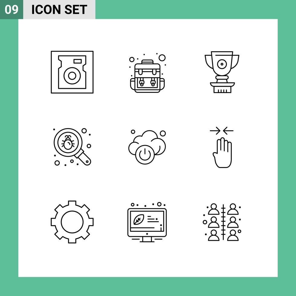 Group of 9 Outlines Signs and Symbols for technology cloud price security find Editable Vector Design Elements