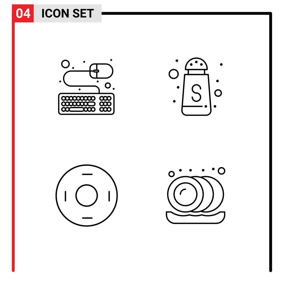 Mobile Interface Line Set of 4 Pictograms of accessories symbols serve cosmos plate Editable Vector Design Elements