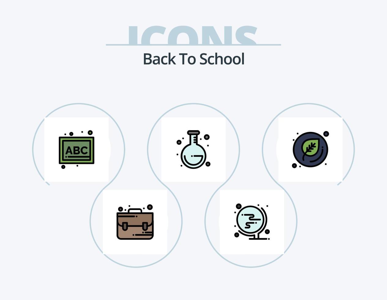 línea de regreso a la escuela paquete de iconos llenos 5 diseño de iconos. lápiz. gobernante. mundo. educación. hoja vector